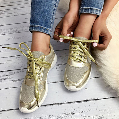WMNS Metallic Trim and Lace Sneakers  WMNS Metallic Trim and Lace Sneakers