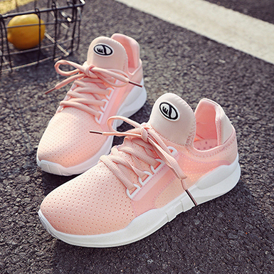 Women's Lace-Up Athletic Shoes - Perforated Ventilation / Textur  Women's Lace-Up Athletic Shoes - Perforated Ventilation / Textur