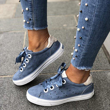 Women's Athletic Sneaker - Decorative Perforations / Large Laces  Women's Athletic Sneaker - Decorative Perforations / Large Laces