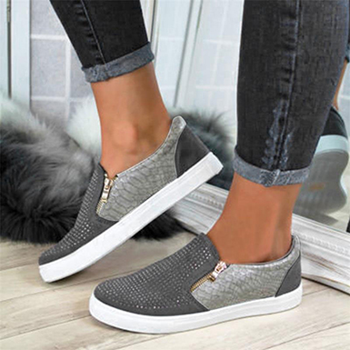 Women's Van-Style Slip On Sneakers - Decorative Zippers / Round  Women's Van-Style Slip On Sneakers - Decorative Zippers / Round